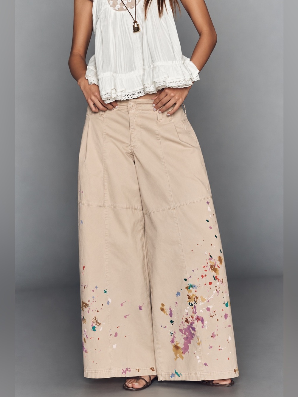 Pilcro Ultra Relaxed, Bohemian Artistic Paint Splatter Design Palazzo Pants